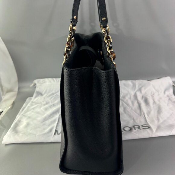 Authentic Michael Kors Black Saffiano Leather Floral Embossed Shoulder Bag - Picture 8 of 14